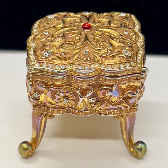 Amazing Footed Metal Jeweled Gold Tone Enameled Jewelry/Trinket Box - Picture 6 of 8